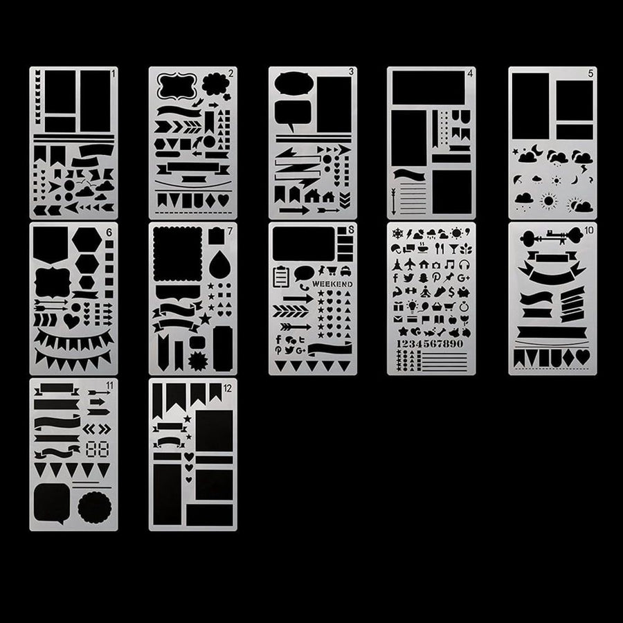 Junk Journaling Stencil Set Template Geometry Shape Planner Stencil Scrapbooking Stencils for Painting and Decor 1-20,1Set x Junk Journaling Stencil