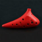 12-Hole Red ABS Plastic Ocarina for Beginners with Carrying Case and Storage Bag Included