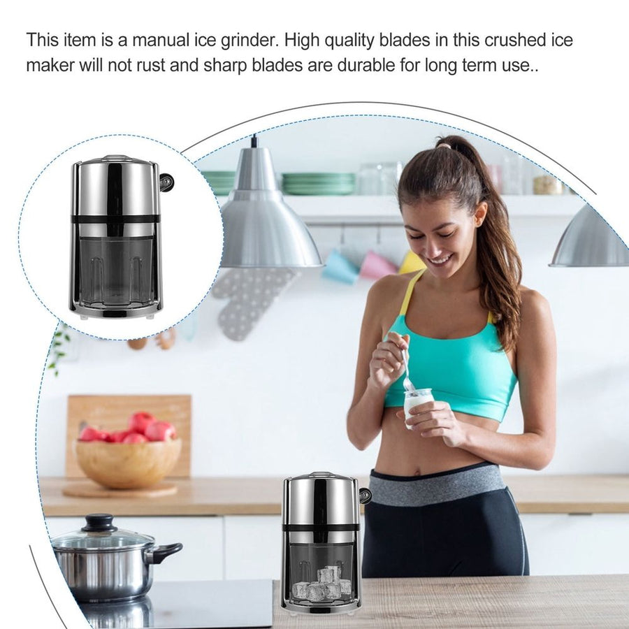 Household Ice Crusher Manual Stainless Steel ABS for Kitchen Use Plated Silver