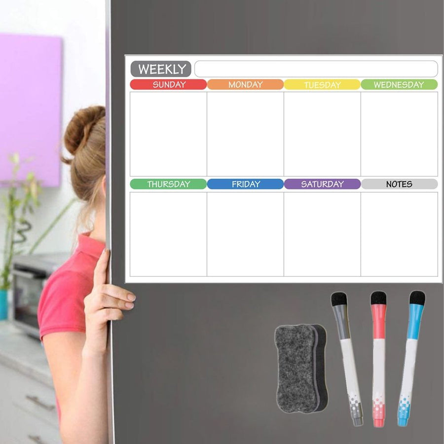 Fridge Calendar Magnetic Dry Erasable Whiteboard for Refrigerator Planner, Reusable Weekly Planner With Eraser Markers, 16.5'x11.8'