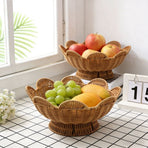 Small Round Rattan Weaving Fruit Basket, 12.2' Woven Wicker Bowl, Multi-Functional Tabletop Storage Basket for Kitchen Counter Key Storage and Snack Display