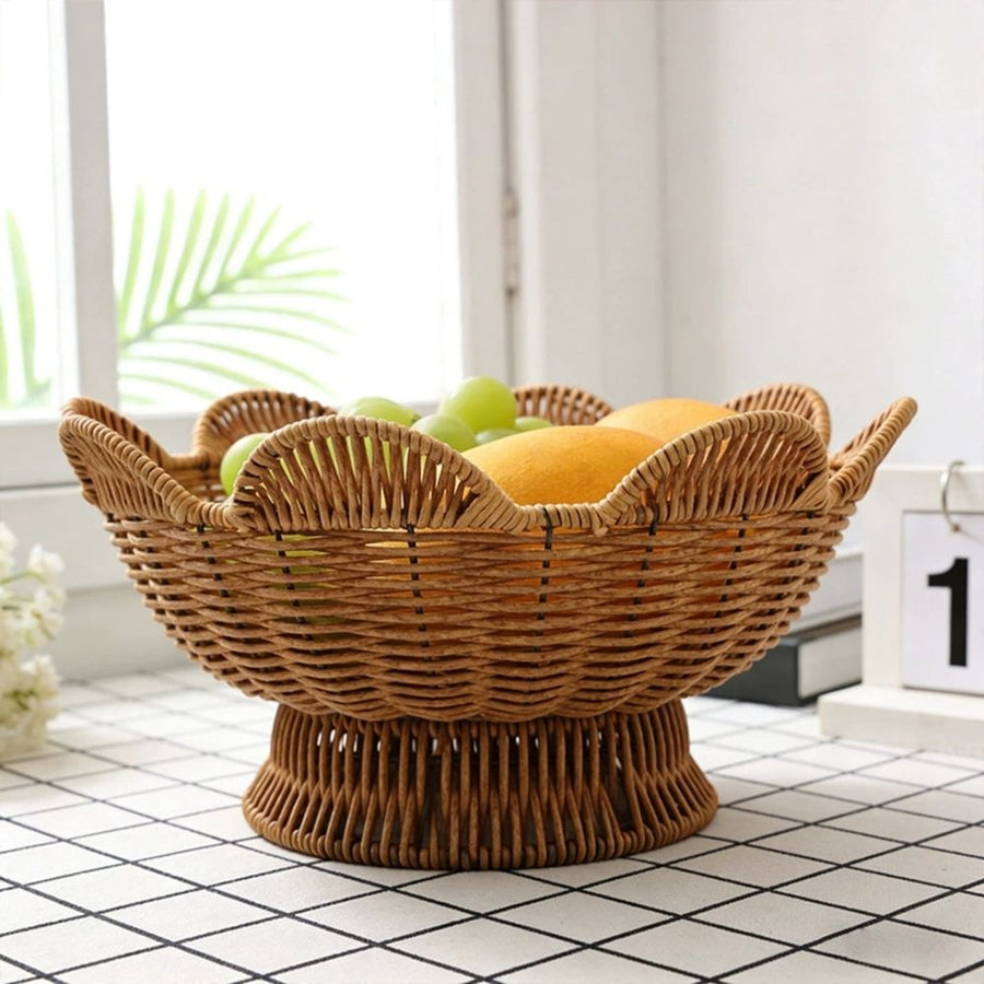 Small Round Rattan Weaving Fruit Basket, 12.2' Woven Wicker Bowl, Multi-Functional Tabletop Storage Basket for Kitchen Counter Key Storage and Snack Display