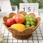 Small Round Rattan Weaving Fruit Basket, 12.2' Woven Wicker Bowl, Multi-Functional Tabletop Storage Basket for Kitchen Counter Key Storage and Snack Display