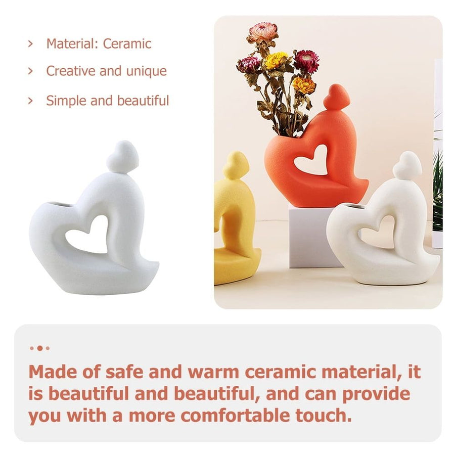 Ceramic Heart Vase White Flower Container for Desk Decoration