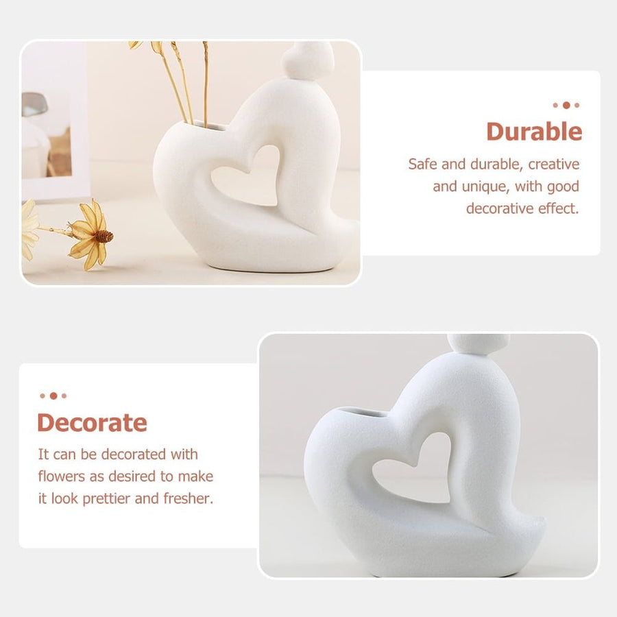 Ceramic Heart Vase White Flower Container for Desk Decoration