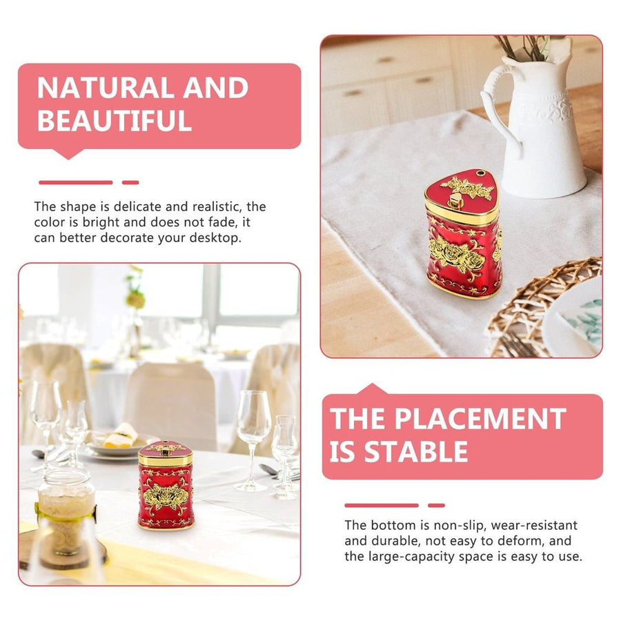 Red Toothpick Holder Jar with Embossed Floral Design, Decorative and Practical for Home, Kitchen, and Restaurant Use