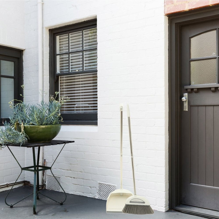 Metal Handle Broom and Dustpan Set with Ergonomic Grip for Cleaning, and Lightweight Design