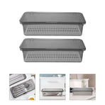 3-Piece Grey Plastic Spoon and Chopstick Organizer Tray with Lid for Kitchen Drawer Storage and Organization