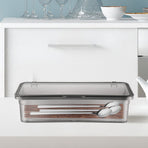 3-Piece Grey Plastic Spoon and Chopstick Organizer Tray with Lid for Kitchen Drawer Storage and Organization