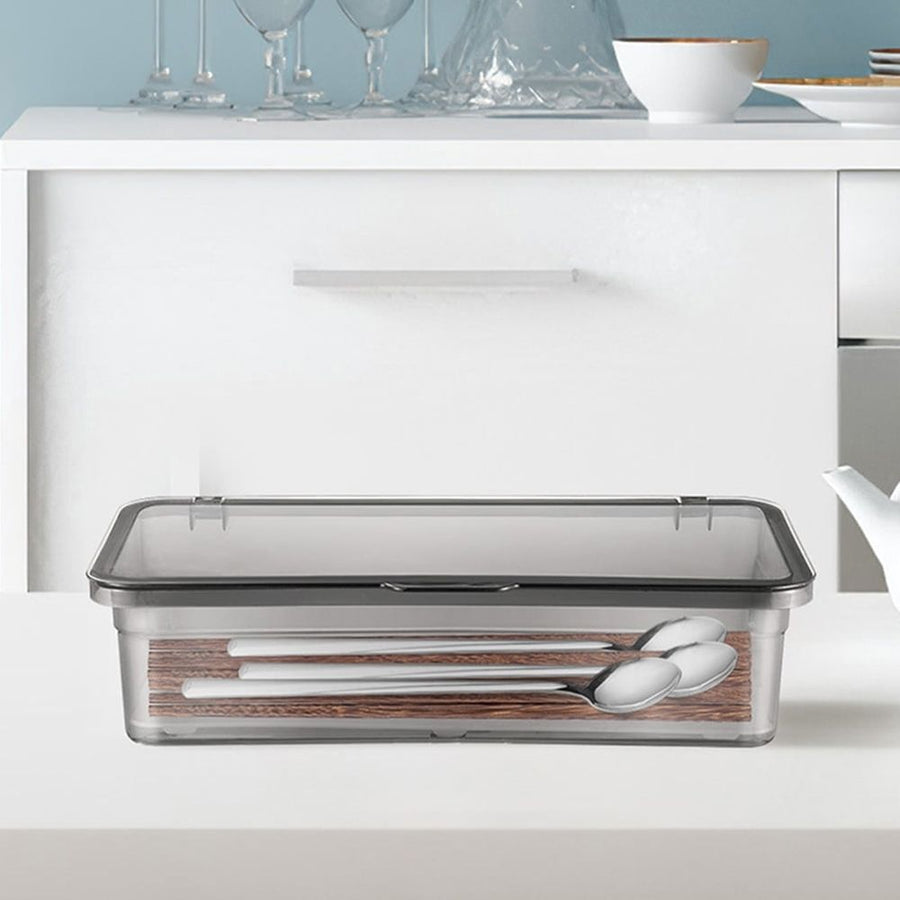 3-Piece Grey Plastic Spoon and Chopstick Organizer Tray with Lid for Kitchen Drawer Storage and Organization