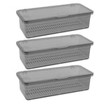 3-Piece Grey Plastic Spoon and Chopstick Organizer Tray with Lid for Kitchen Drawer Storage and Organization