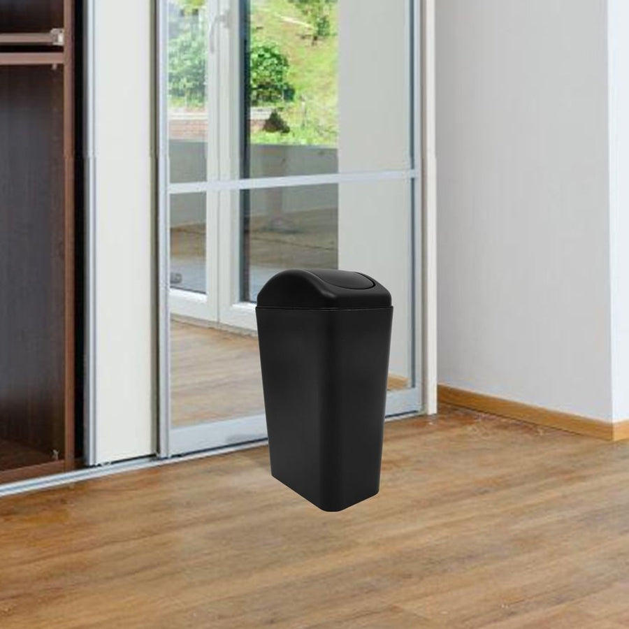 Thicken Black Plastic Flip Lid Trash Bin for Bathroom and Office Use