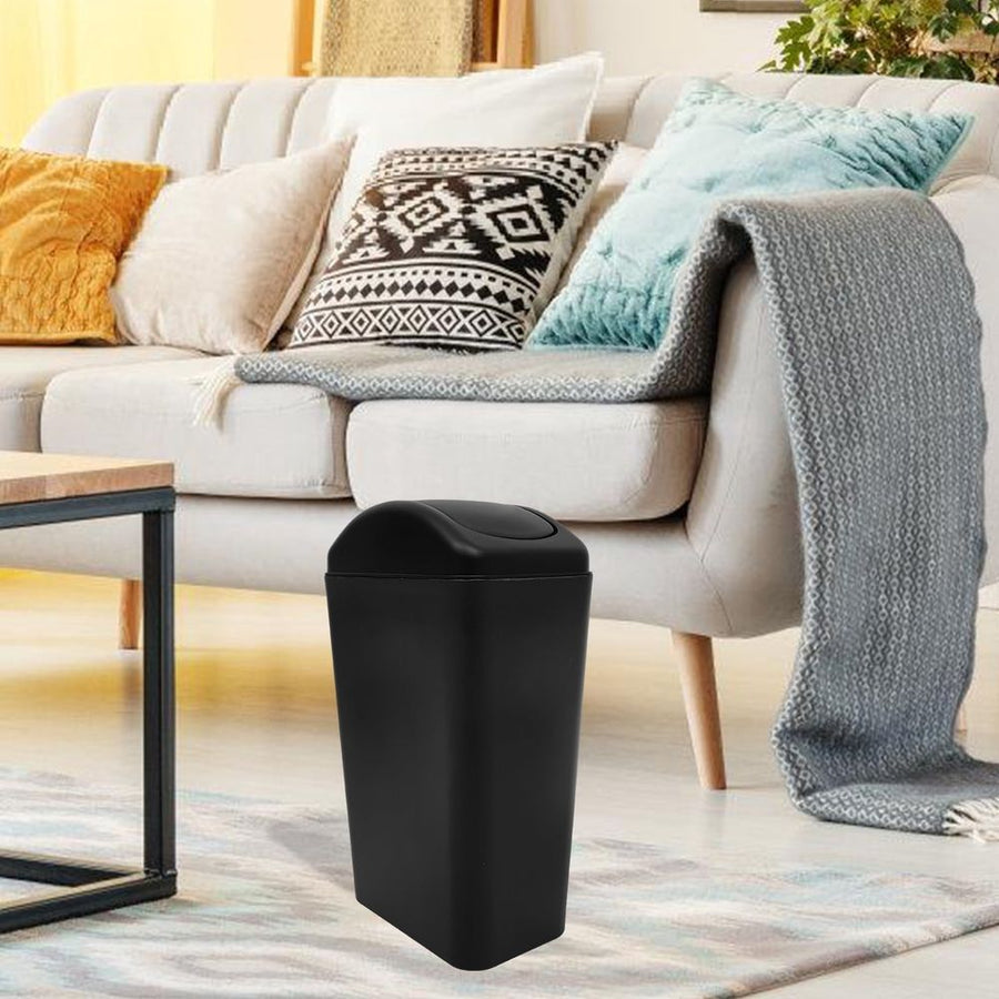 Thicken Black Plastic Flip Lid Trash Bin for Bathroom and Office Use
