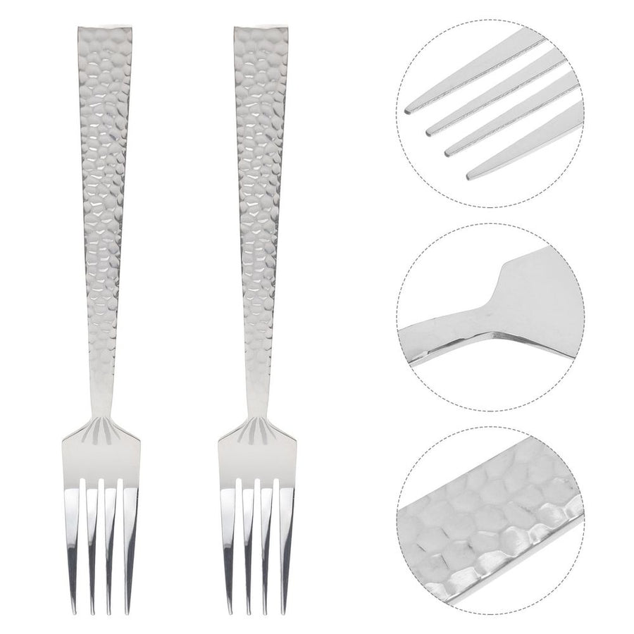 Hammered Forks Plated Silver Stainless Steel Easy Grip Home Use 2Pcs