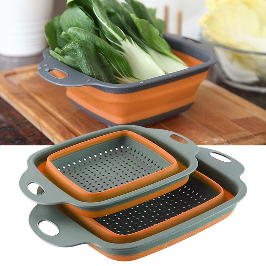 Square Collapsible Colander with Handles –Square Silicone Kitchen Strainers with Plastic Handles Foldable Kitchen Strainer for Draining Pasta Vegetable and Fruit