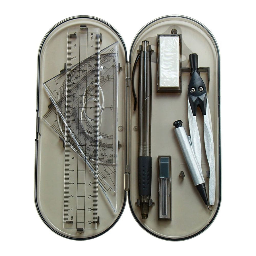 8 PCS Multifunctional Drawing Tool Kit for Geometry Drafting and Mechanical Drawing,Drafting Tools Geometry Set with Swing Arm Protractor,Rulers,Metal Compass,Square Set,Mechanical Pencil