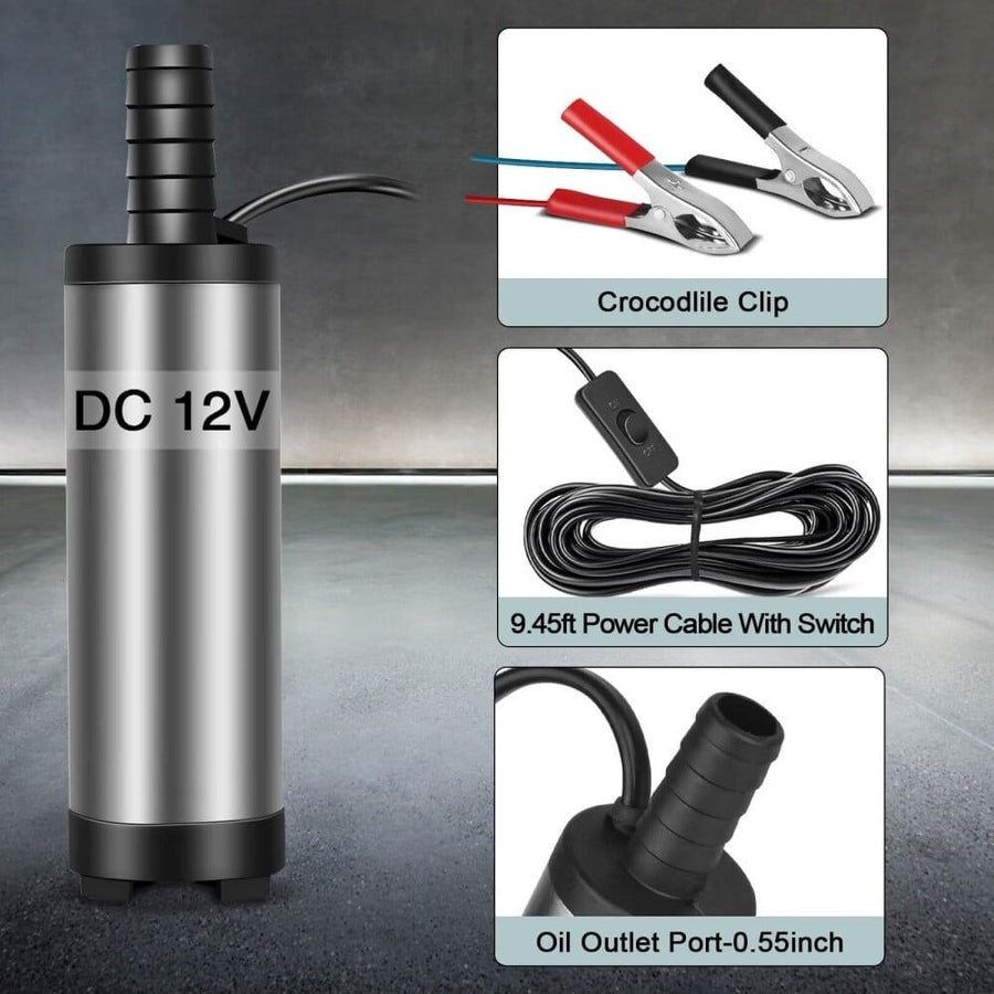 12V Fuel Transfer Pump,Mini Portable Stainless Steel On/Off Switch Oil Diesel Fuel Transfer Water Pump 12V 40mm