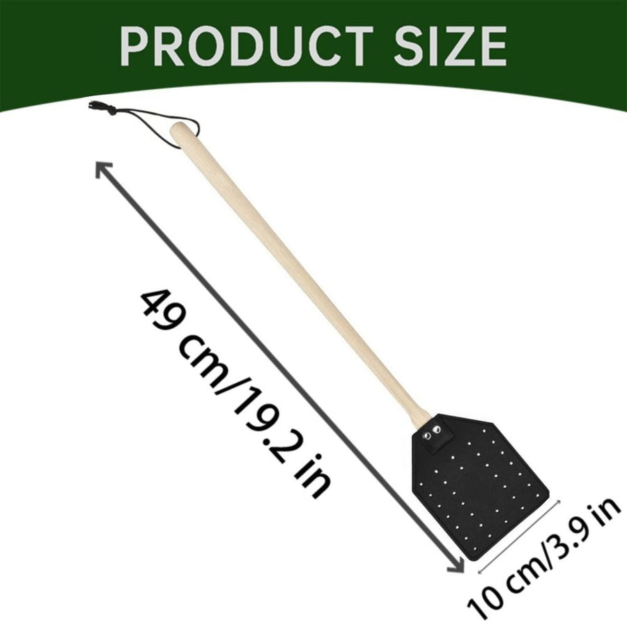 Heavy Duty Leather Fly Swatter with Wooden Handle - Durable Indoor/Outdoor Fly Killer with Hanging Rope for Home Kitchen Farm, Thick Leather Bug Zapper for Mosquitoes Insects Bees
