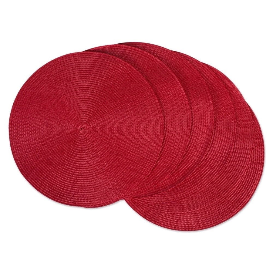Woven Tabletop Collection,Indoor/Outdoor Placemat Set,Round,15" Diameter,Tango Red,6 Piece