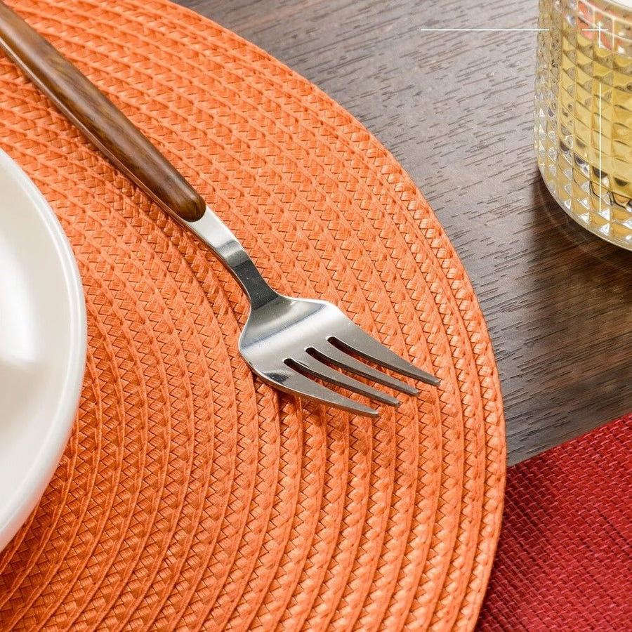 Round Braided Placemats Set of 6 Table Mats for Dining Tables Woven Washable Non-Slip Place mats 15 inch for Fall Decor(Orange,6pcs)