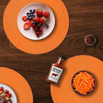 Round Braided Placemats Set of 6 Table Mats for Dining Tables Woven Washable Non-Slip Place mats 15 inch for Fall Decor(Orange,6pcs)