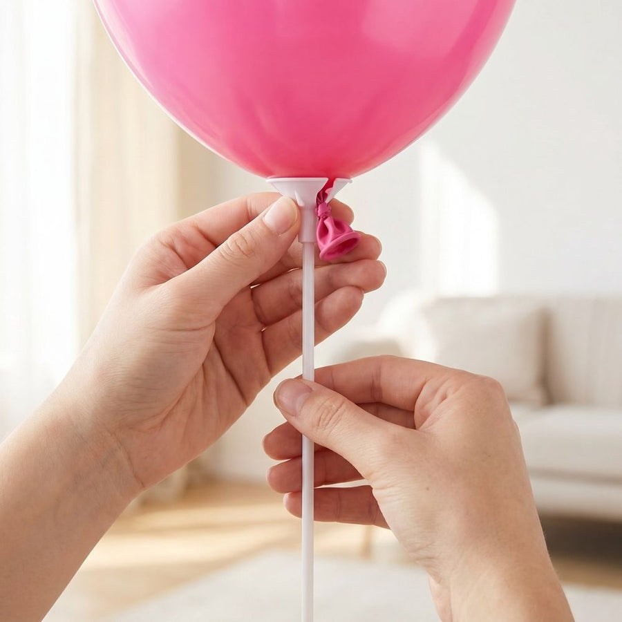 50 White Plastic Balloon Sticks with Cups for Party Decoration