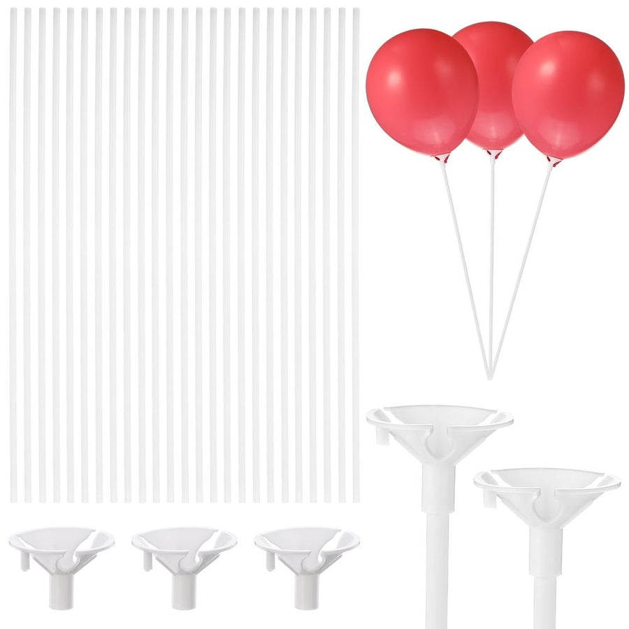 50 White Plastic Balloon Sticks with Cups for Party Decoration