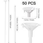 50 White Plastic Balloon Sticks with Cups for Party Decoration