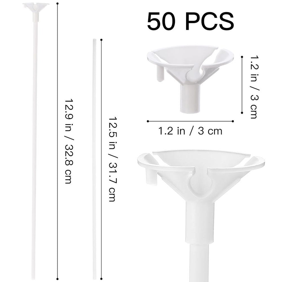 50 White Plastic Balloon Sticks with Cups for Party Decoration
