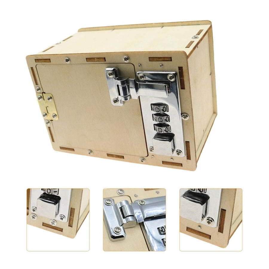 Small Wooden Lockbox with Mechanical Password Lock - Puzzle Password Bank Box for Kids and Home Security