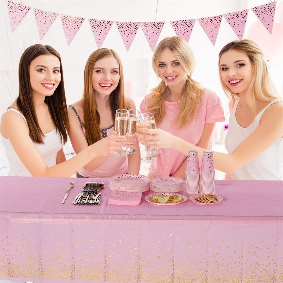 Gold Plastic Tablecloth For Party Decorations,Disposable Table Cloth For Rectangle Table,Gold Dot Confetti Waterproof Table Covers,For Dining Graduation Wedding Birthday