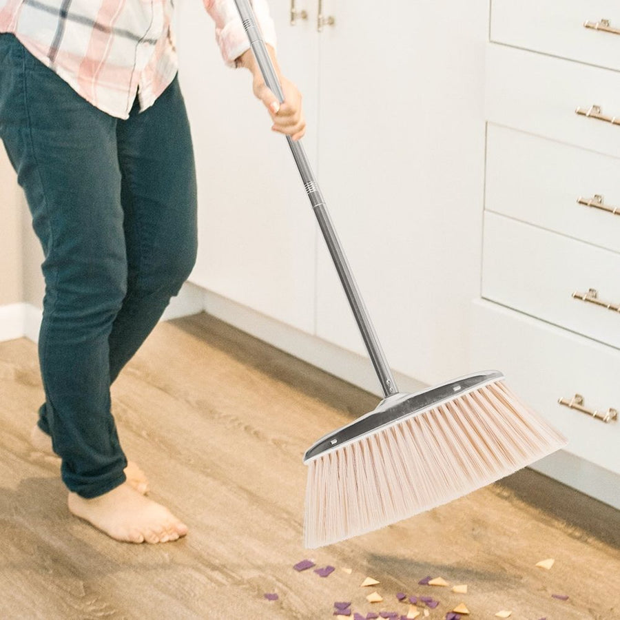 Home Kitchen Broom, Stainless Steel and Nylon, Thicker Bristles, Khaki