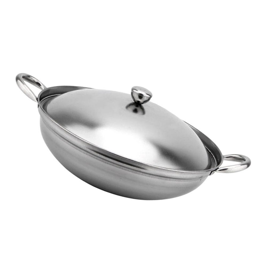 1Set Plated Silver Stainless Steel Hot-Pot Pan with Lid Double Handle for Seafood