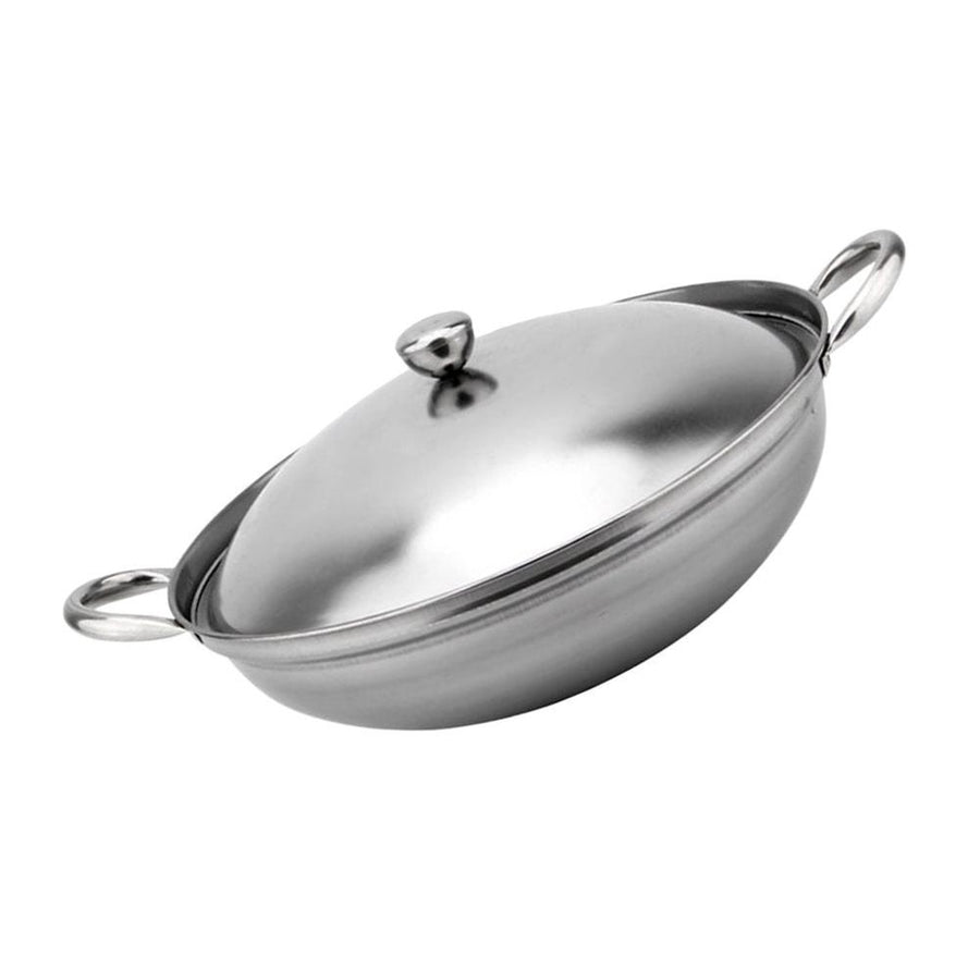 1Set Plated Silver Stainless Steel Hot-Pot Pan with Lid Double Handle for Seafood