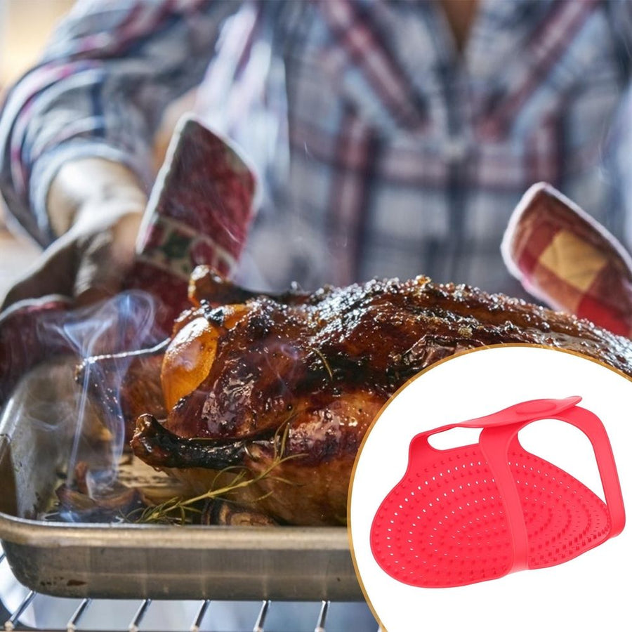 Non-Stick Silicone Turkey Roaster Sling with Handle and Buckle, Oven Cooking Accessory for Easy Roasting
