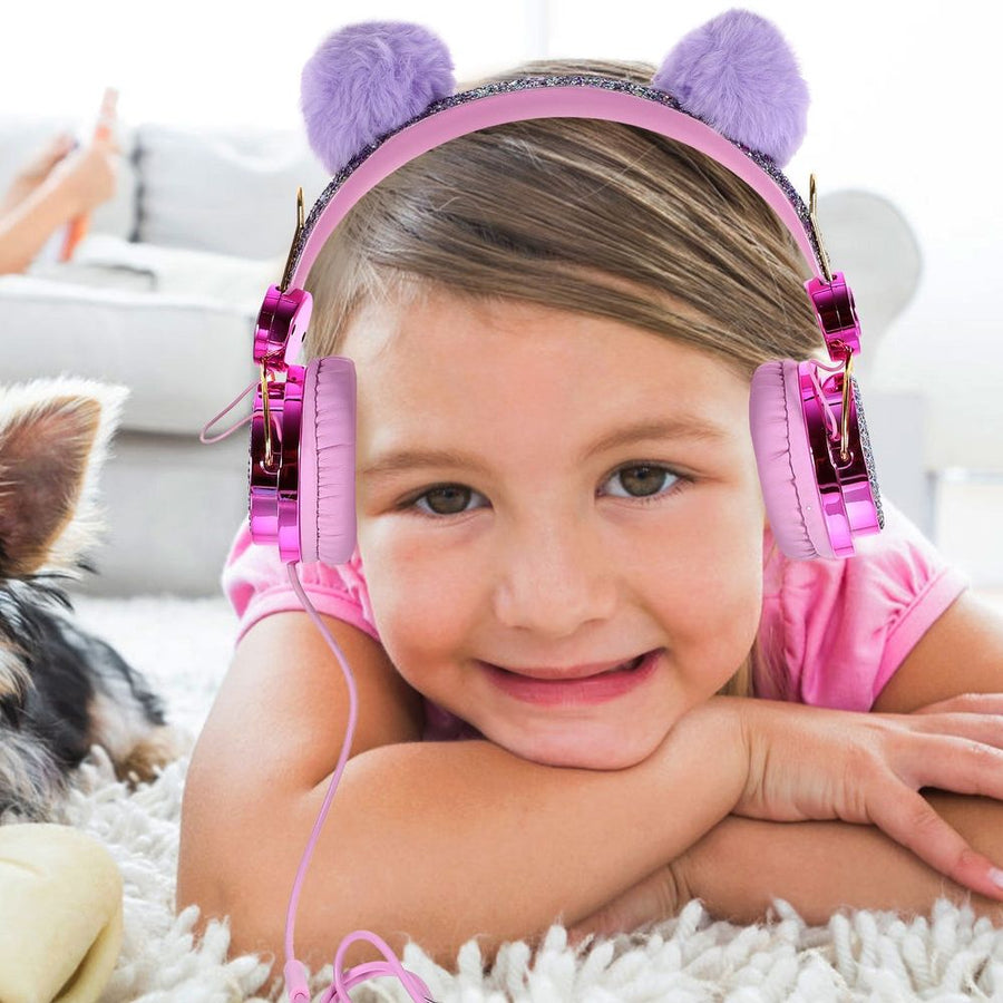 Plush Ear Headphones for Girls with Volume Limiting Feature, Comfortable Back to School Audio Accessory