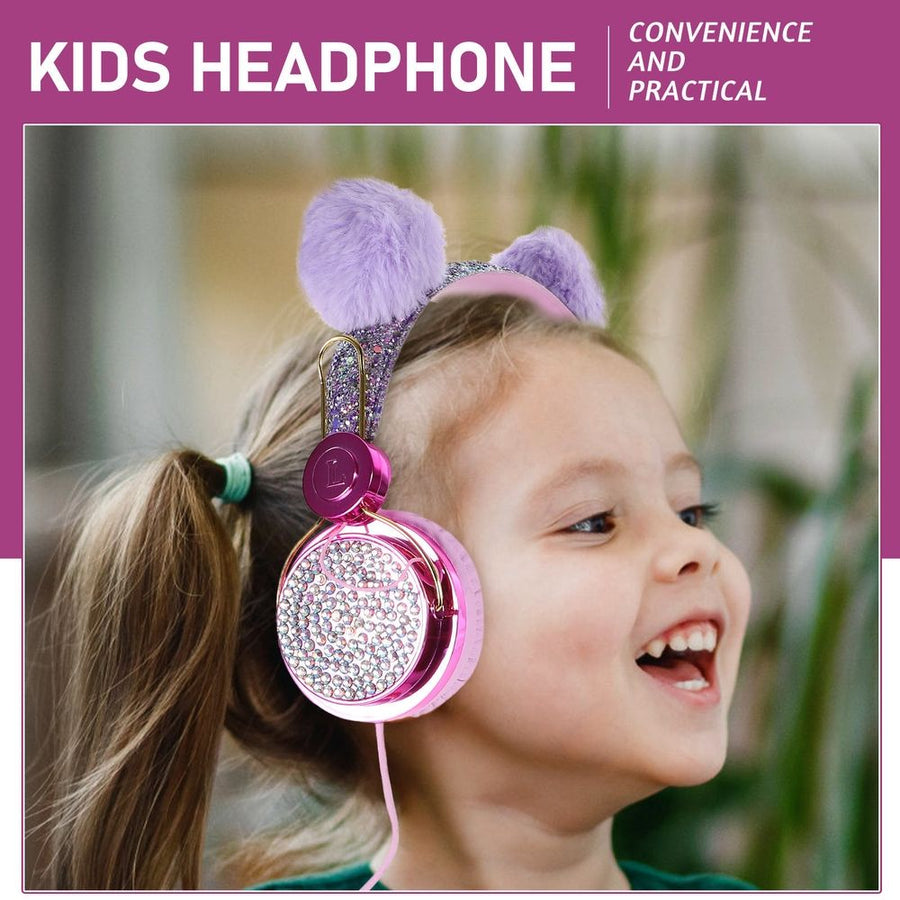 Plush Ear Headphones for Girls with Volume Limiting Feature, Comfortable Back to School Audio Accessory