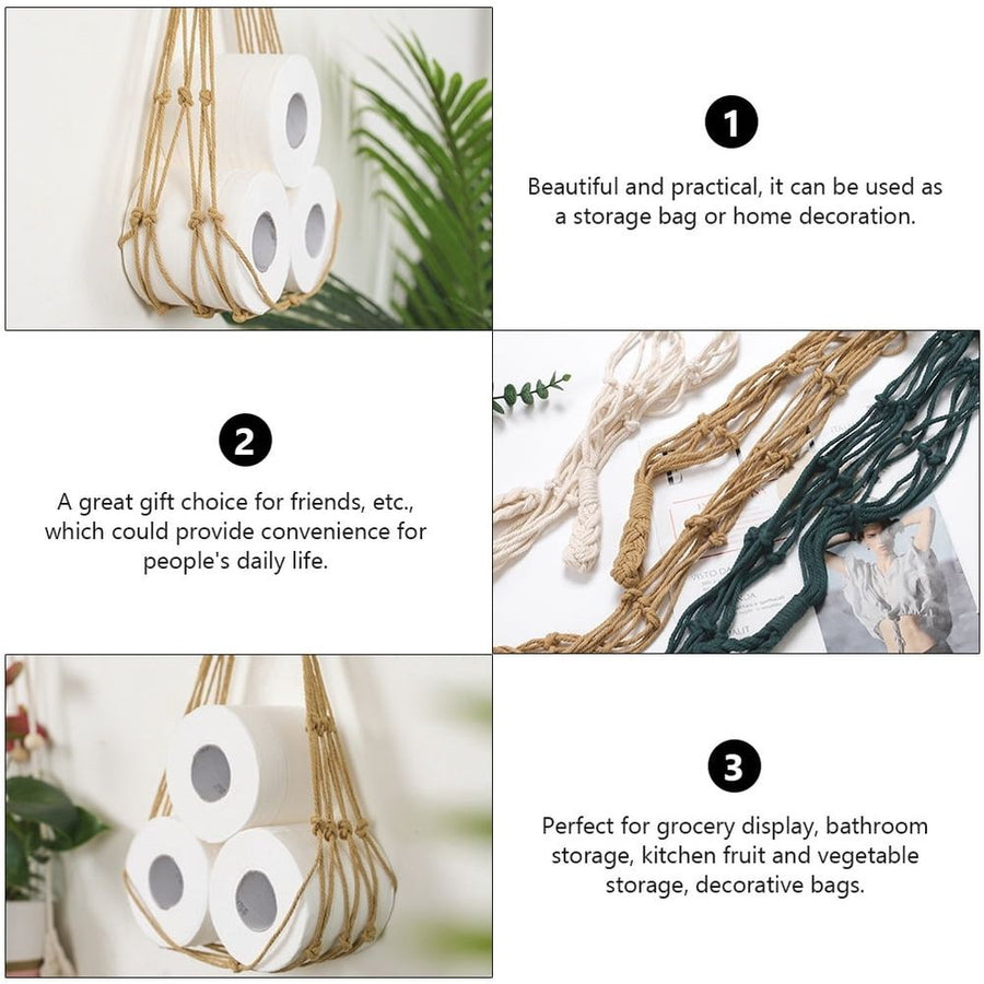 Wall Mounted Brown Hanging Rope Roll Holder for Bedroom and Bathroom Storage, and Space-Saving Design