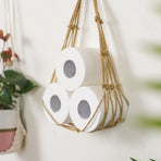 Wall Mounted Brown Hanging Rope Roll Holder for Bedroom and Bathroom Storage, and Space-Saving Design
