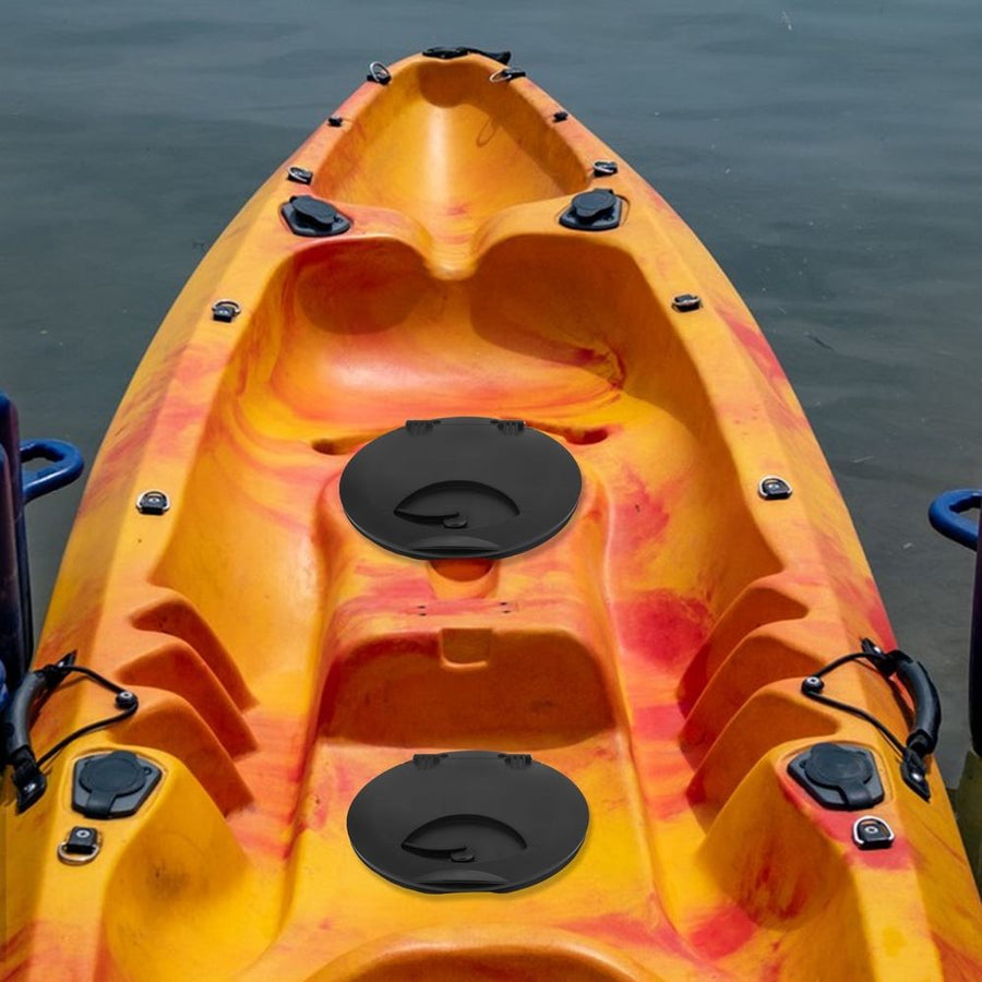 Black ABS Kayak Round Hatch Cover with Seal and Removable Red Storage Bag for Marine Use