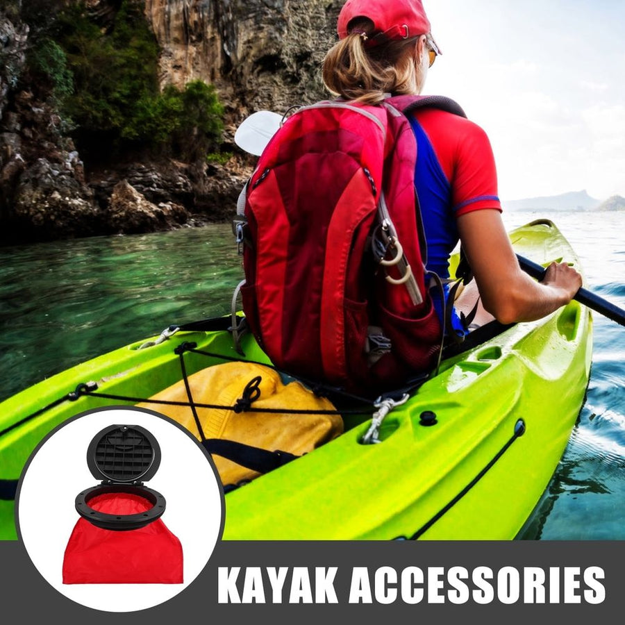 Black ABS Kayak Round Hatch Cover with Seal and Removable Red Storage Bag for Marine Use