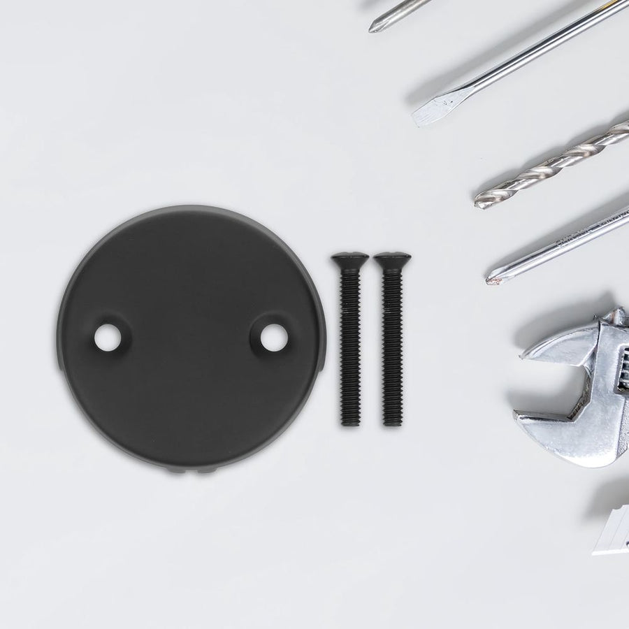 Stainless Steel Tub Overflow Cover with Black Drain Face Plate, Easy to Install Bathroom Drain Protector