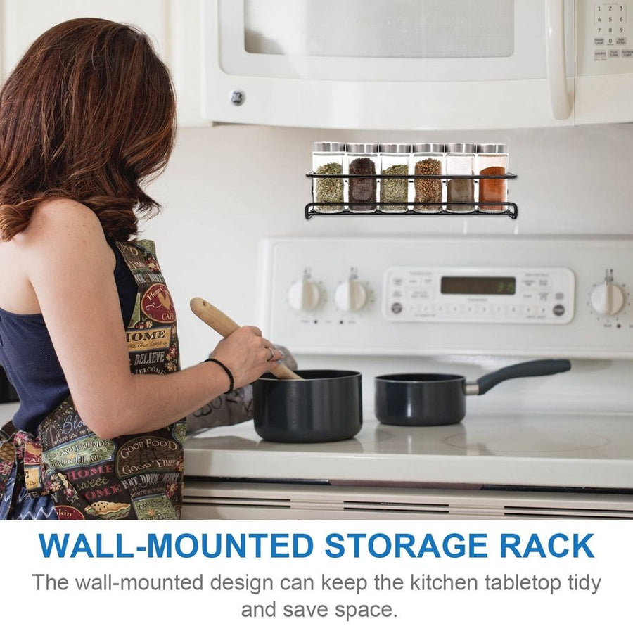 Wall-Mounted Kitchen Spice Rack Black Carbon Steel Seasoning Bottle Holder 2 Pieces