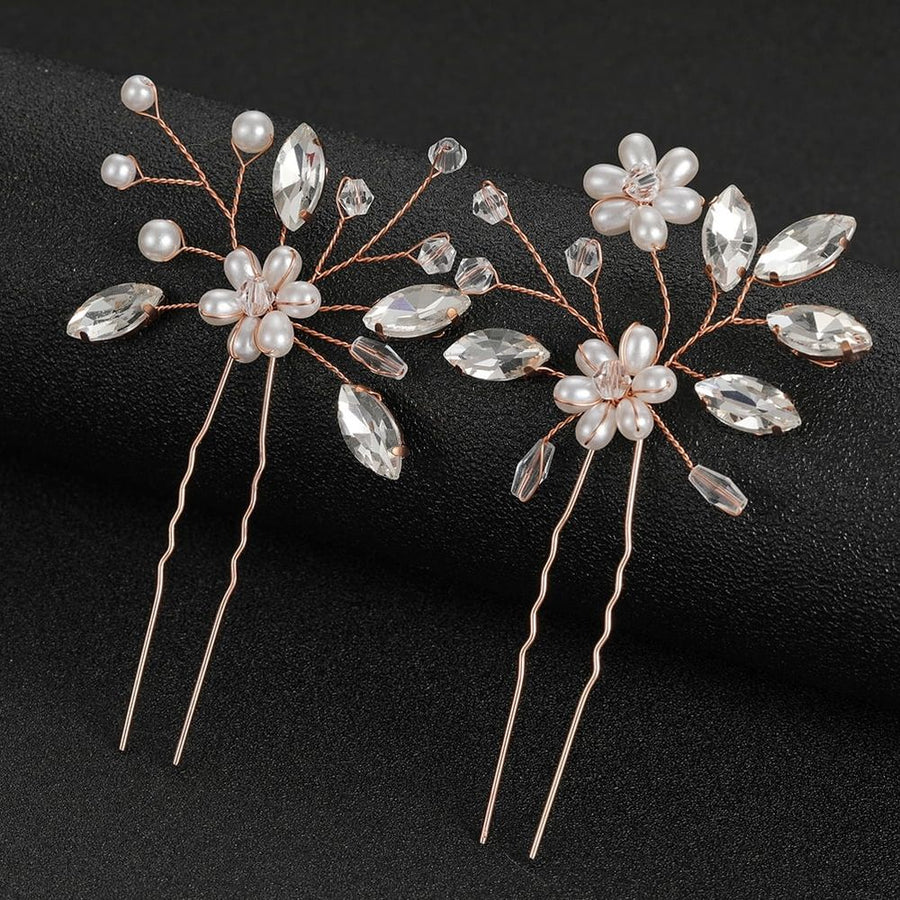 Rose Bridal Hair Pins with , 2 Pieces Elegant Wedding and Party Accessories