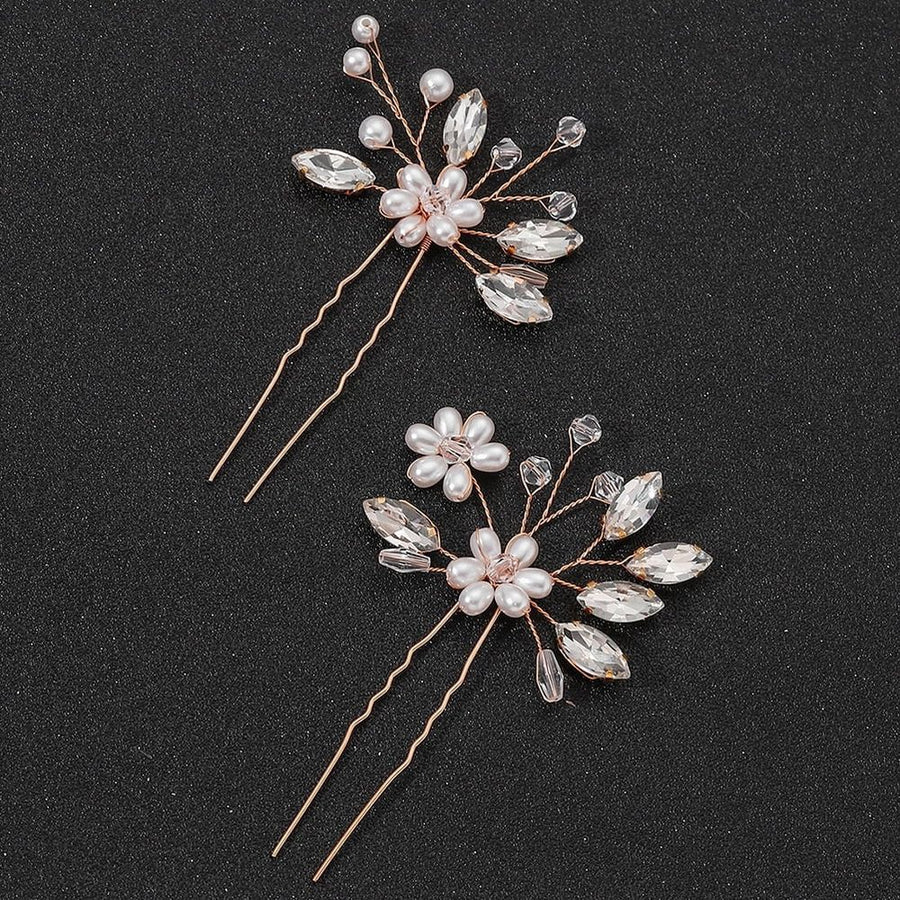 Rose Bridal Hair Pins with , 2 Pieces Elegant Wedding and Party Accessories