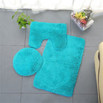 3Pcs Ultra Soft Bath Rug Set,Includes Bath Rug, Contour Mat, and Toilet Lid Cover,Bath Mat 19"X 30",Mat19"X 19",Lid cover19"X 19"(Turquoise)