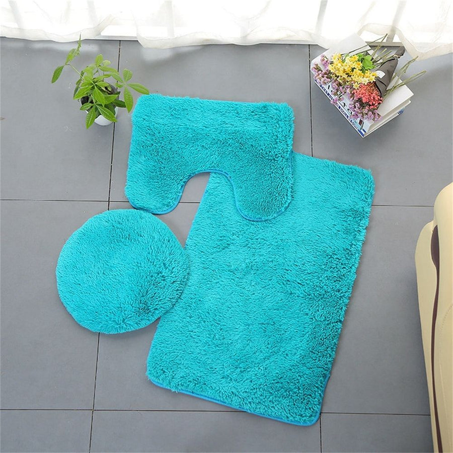 3Pcs Ultra Soft Bath Rug Set,Includes Bath Rug, Contour Mat, and Toilet Lid Cover,Bath Mat 19"X 30",Mat19"X 19",Lid cover19"X 19"(Turquoise)