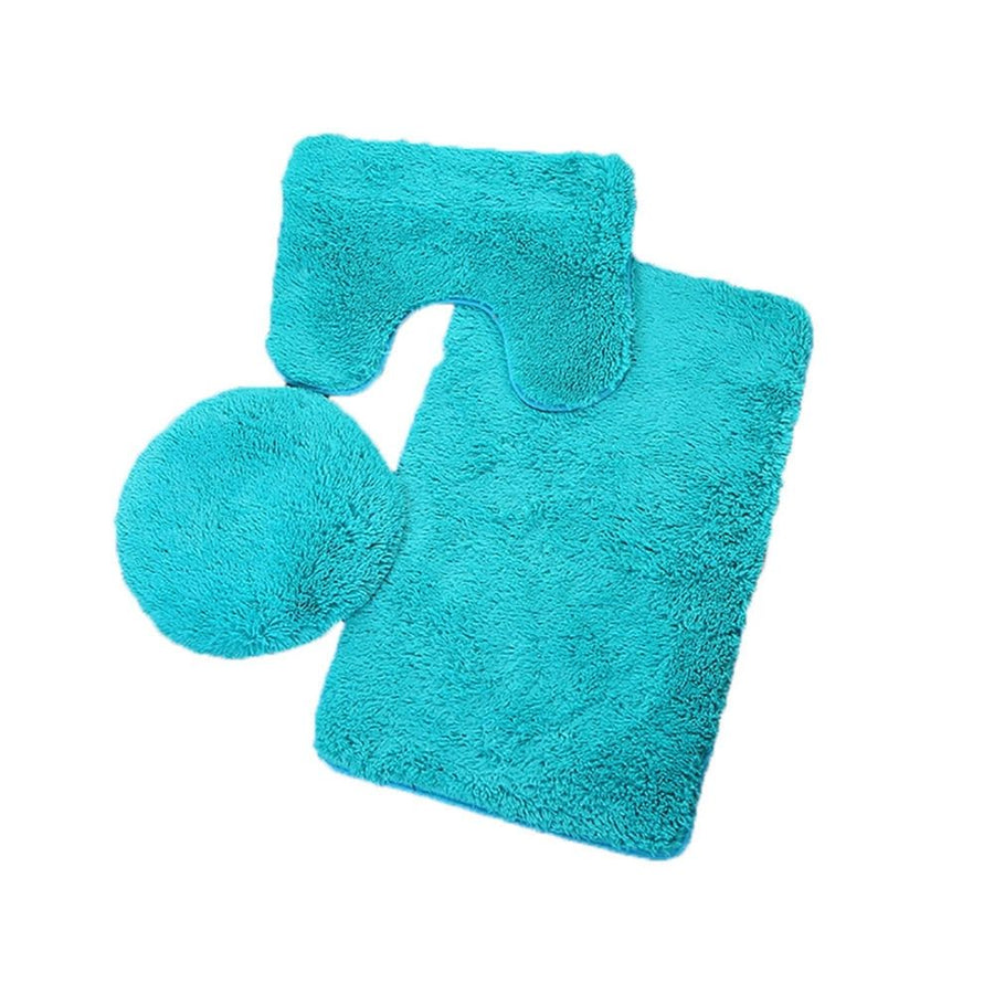 3Pcs Ultra Soft Bath Rug Set,Includes Bath Rug, Contour Mat, and Toilet Lid Cover,Bath Mat 19"X 30",Mat19"X 19",Lid cover19"X 19"(Turquoise)