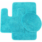 3Pcs Ultra Soft Bath Rug Set,Includes Bath Rug, Contour Mat, and Toilet Lid Cover,Bath Mat 19"X 30",Mat19"X 19",Lid cover19"X 19"(Turquoise)