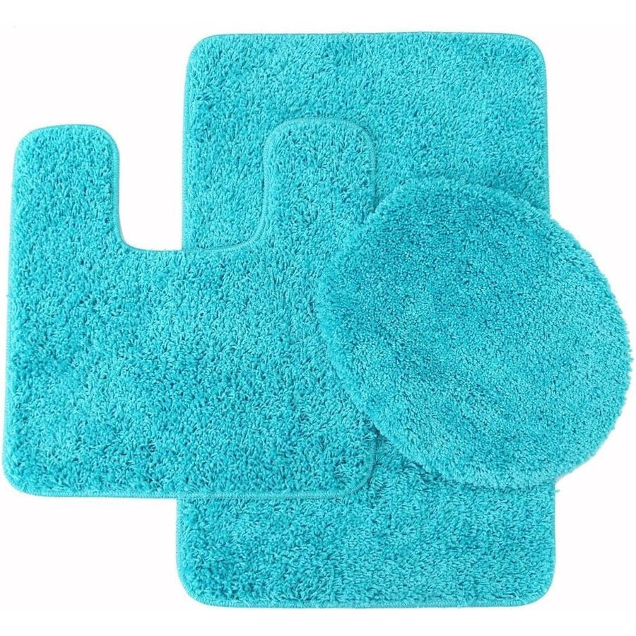 3Pcs Ultra Soft Bath Rug Set,Includes Bath Rug, Contour Mat, and Toilet Lid Cover,Bath Mat 19"X 30",Mat19"X 19",Lid cover19"X 19"(Turquoise)